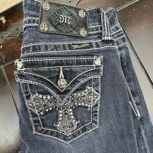 Miss Me Jeans JP5046SKL Skinny Size 30 Cross Flap Pockets Embellished Blue Dark